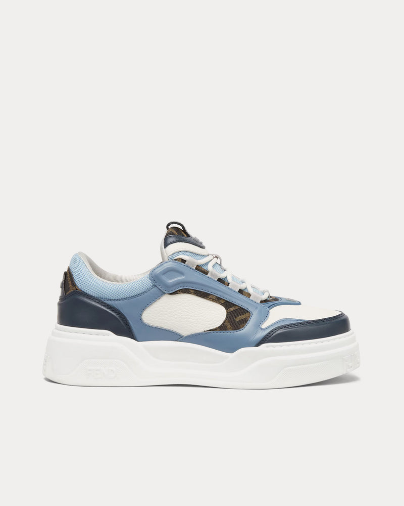 Fendi Force Leather White / Light Blue / Blue Low Top Sneakers - 1