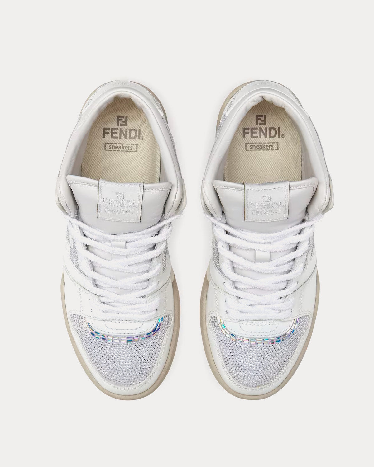 Fendi Match Leather & Rhinestones White High Top Sneakers - 2