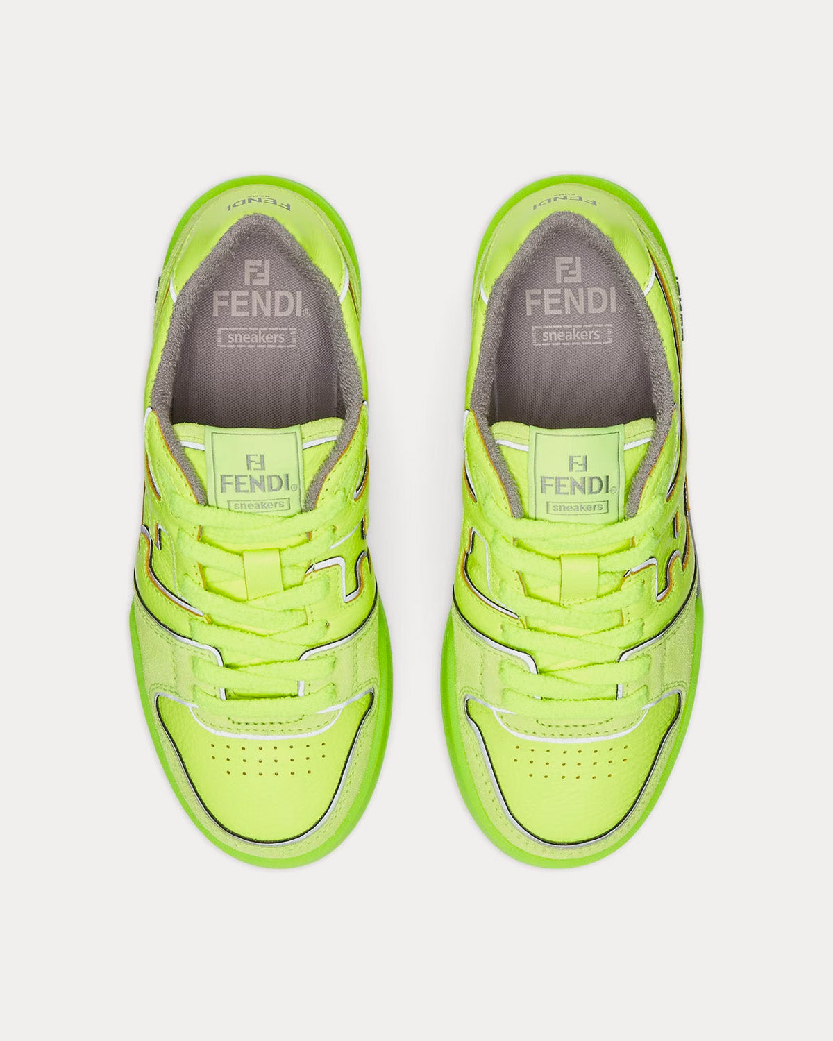 Fendi Match Leather Neon Yellow Low Top Sneakers - 2