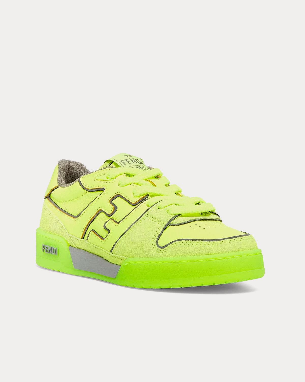 Fendi Match Leather Neon Yellow Low Top Sneakers - 3