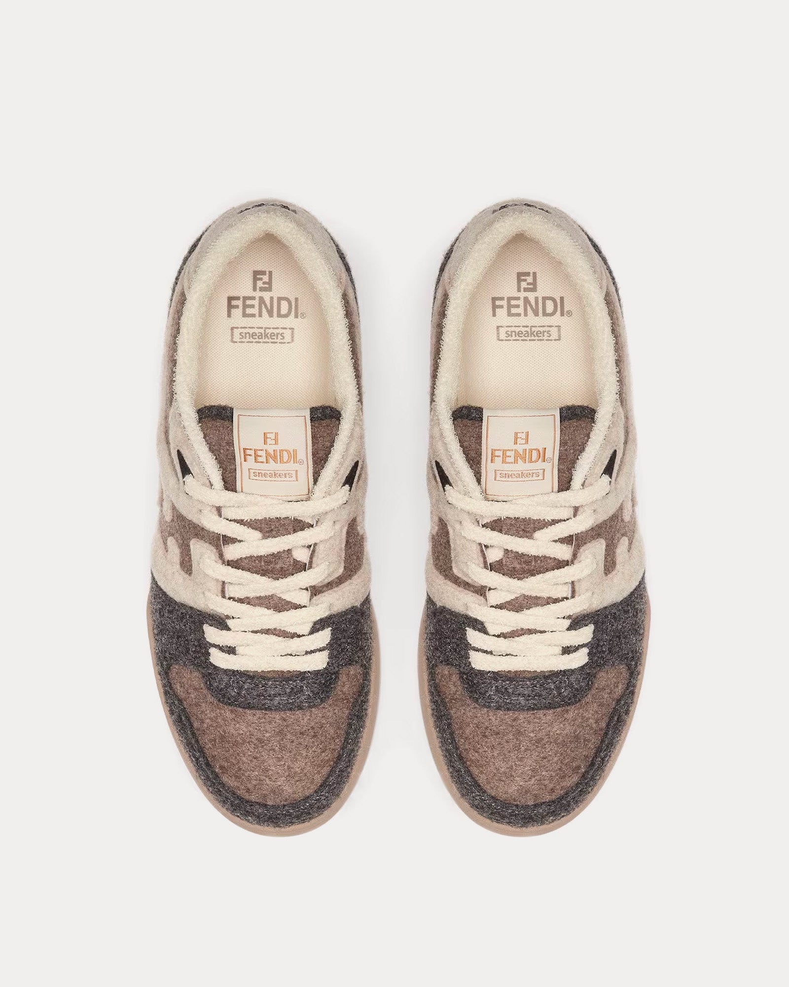 Fendi Match Felt Grey / Beige / Brown Low Top Sneakers - 2