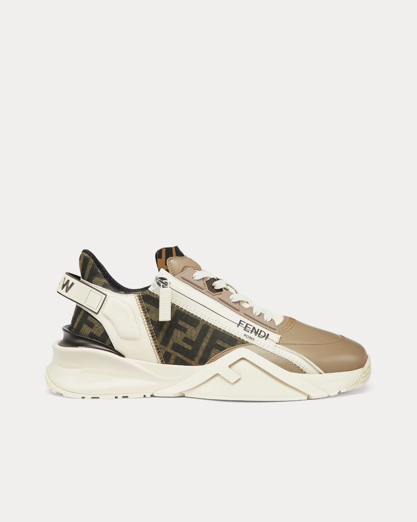 Fendi Flow Leather Beige Low Top Sneakers - 1