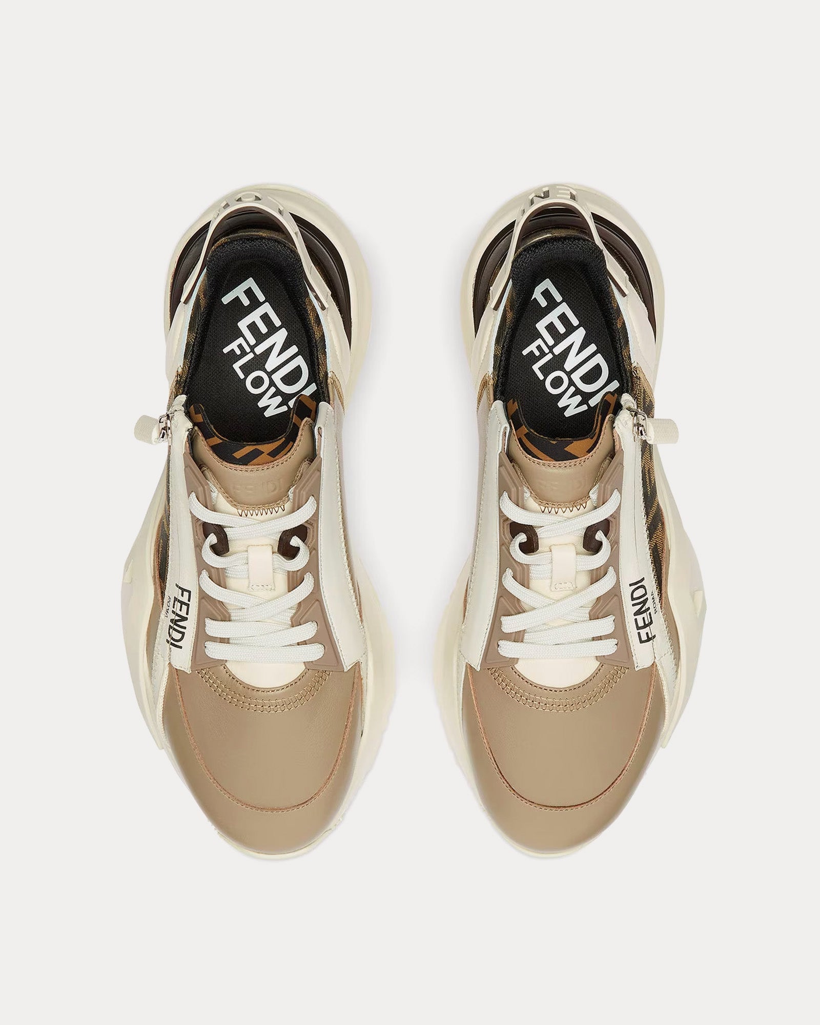 Fendi Flow Leather Beige Low Top Sneakers - 2