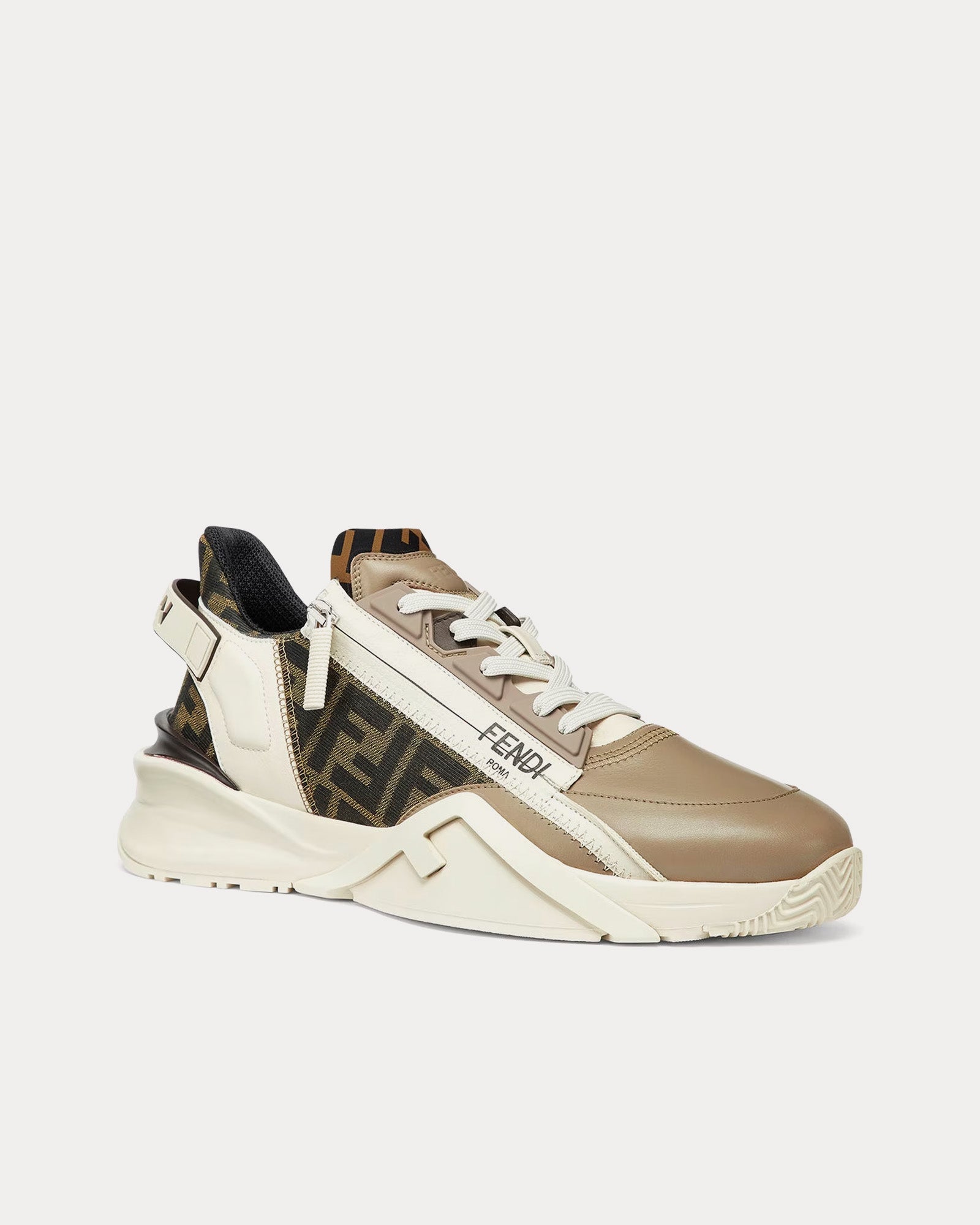 Fendi Flow Leather Beige Low Top Sneakers - 3