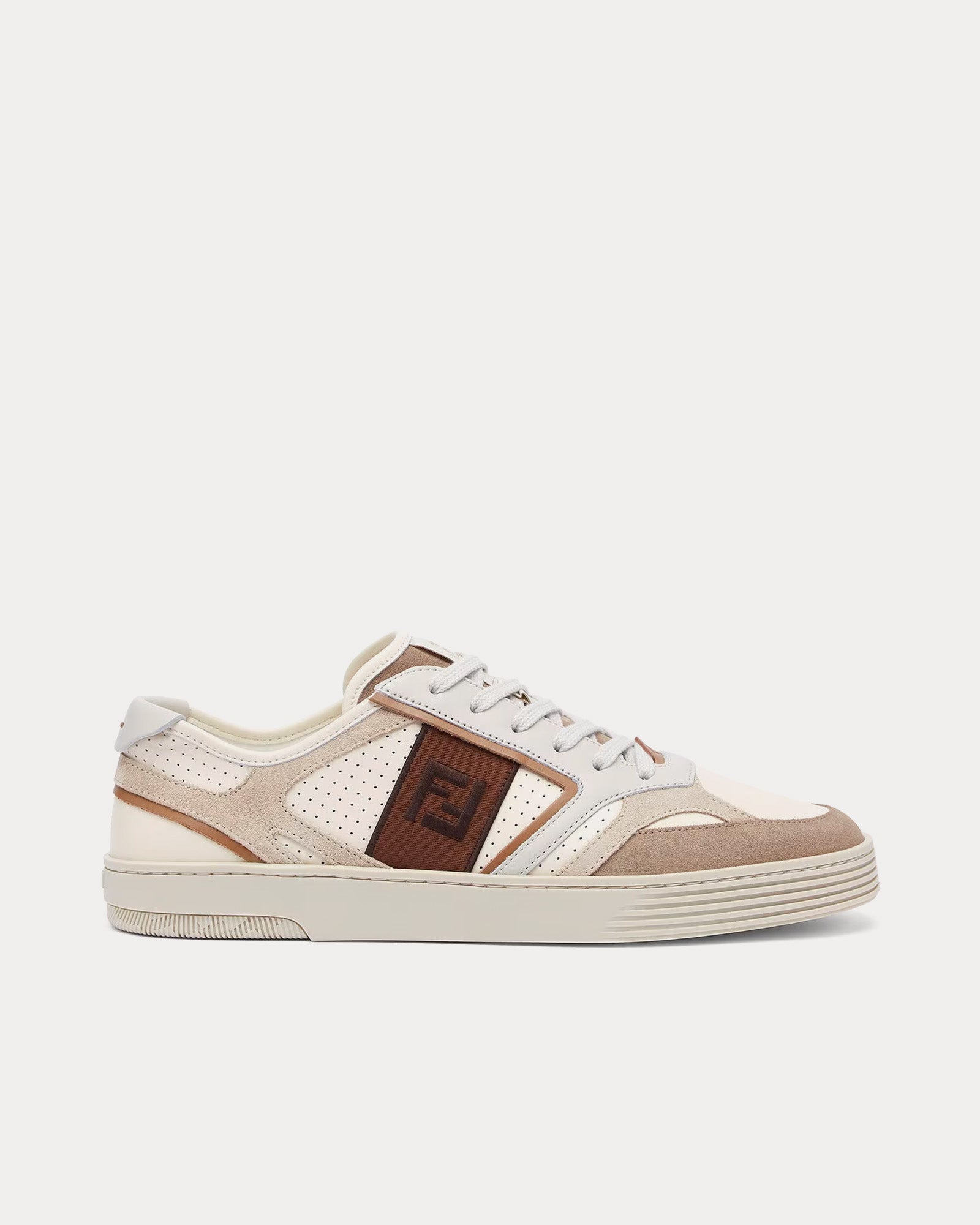 Fendi Step Leather Beige Low Top Sneakers - 1