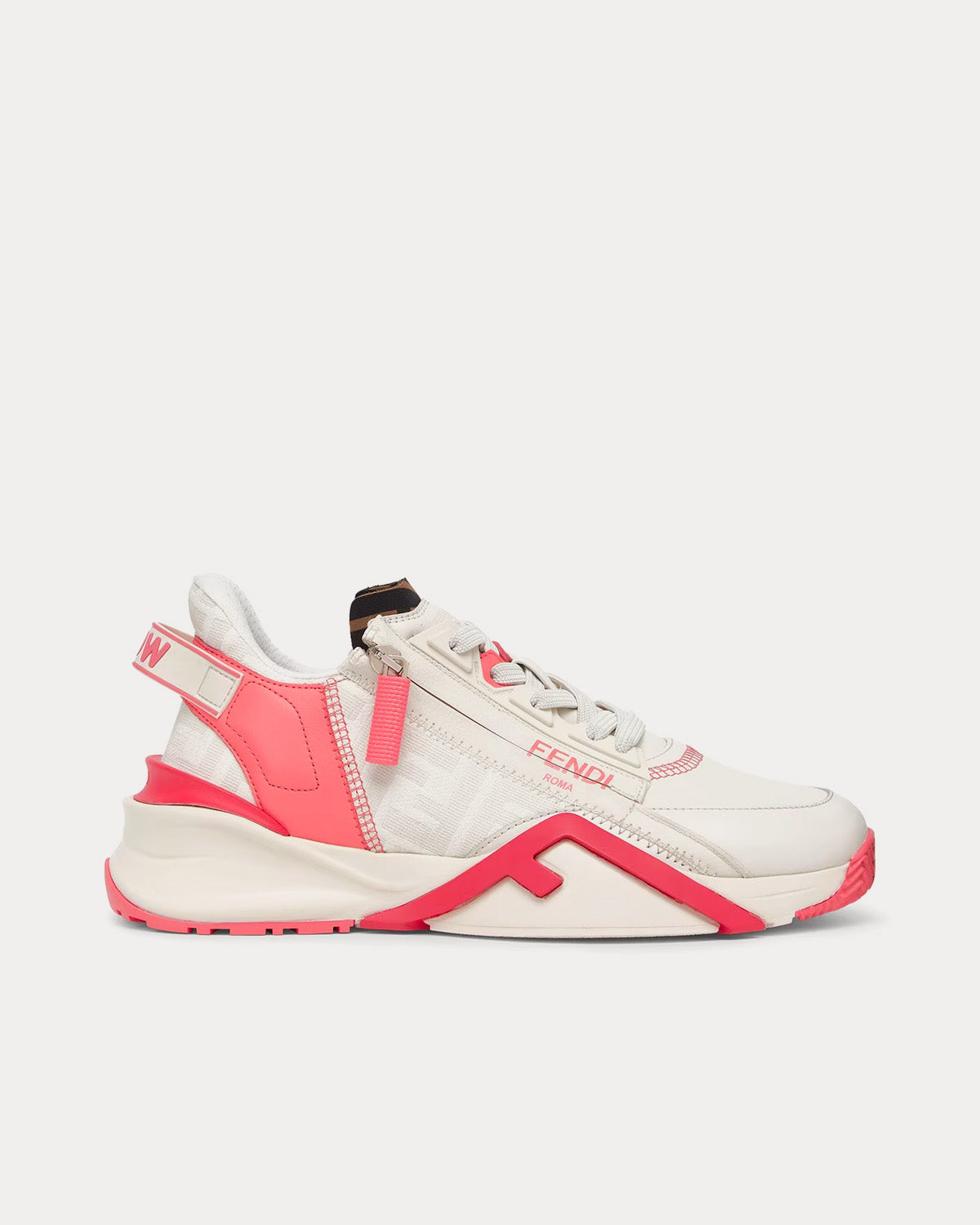 Fendi Flow Leather White / Pink Low Top Sneakers - 1