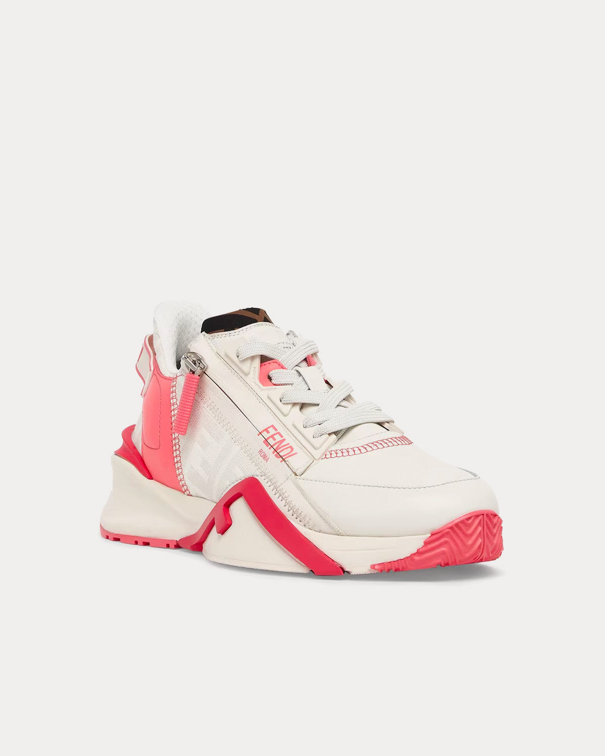 Fendi Flow Leather White / Pink Low Top Sneakers - 3