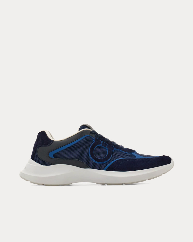 Ferragamo Gancini Ornament Navy Blue Low Top Sneakers - 1