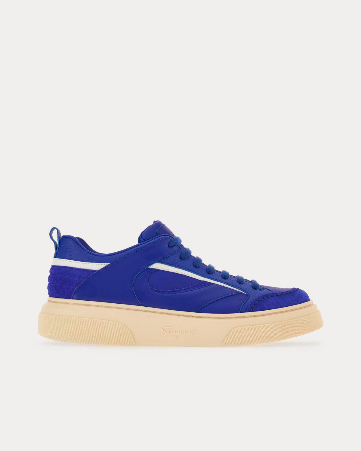 Ferragamo Cut Out Leather Lapis Lazuli Low Top Sneakers - 1