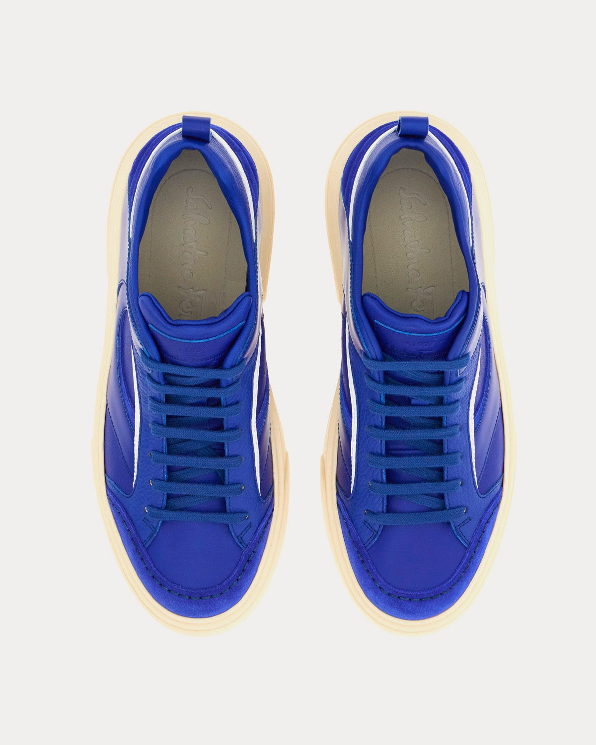 Ferragamo Cut Out Leather Lapis Lazuli Low Top Sneakers - 2