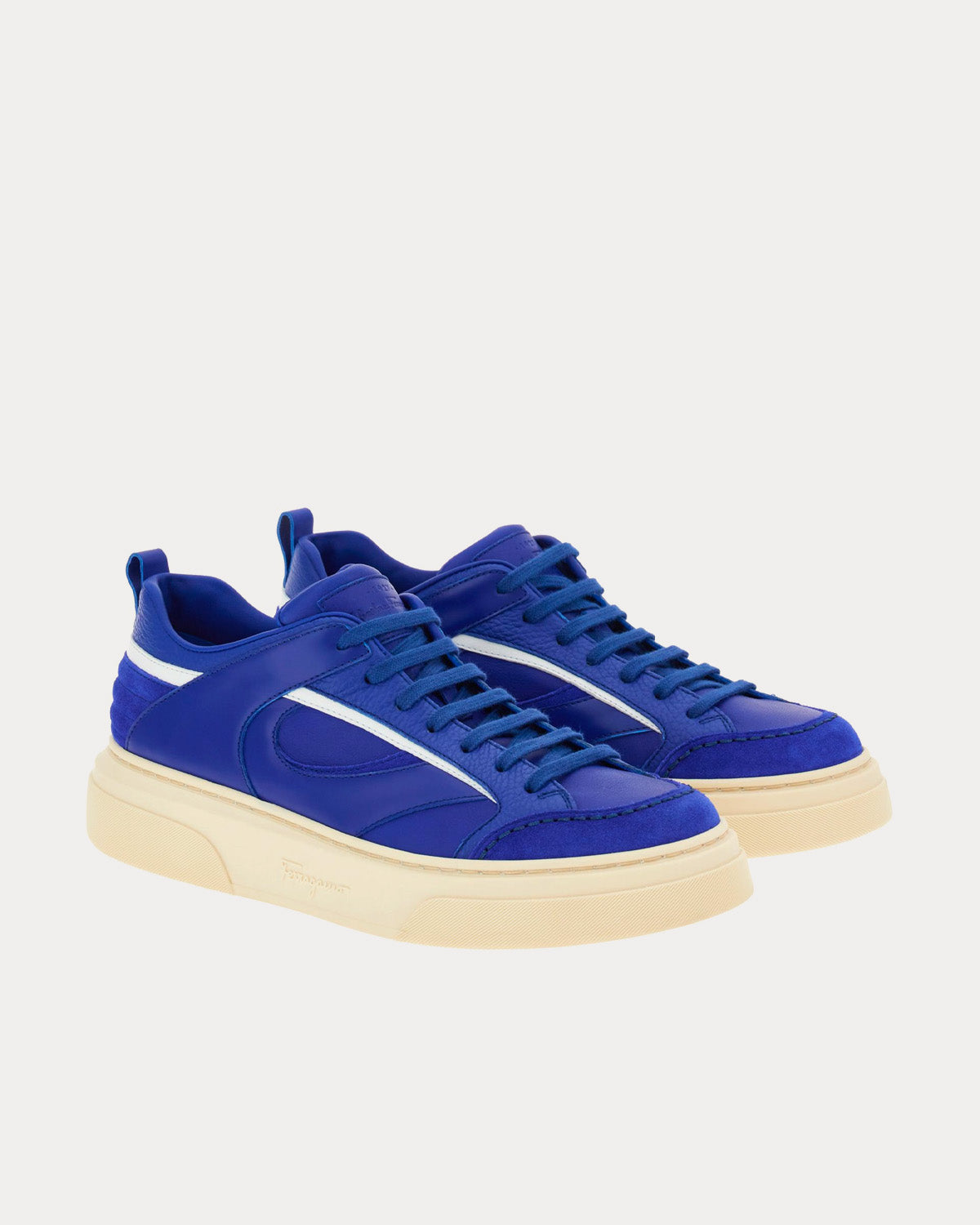 Ferragamo Cut Out Leather Lapis Lazuli Low Top Sneakers - 3