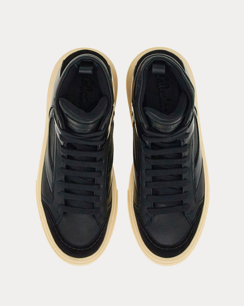 Ferragamo Cut Out Leather Black High Top Sneakers - 2