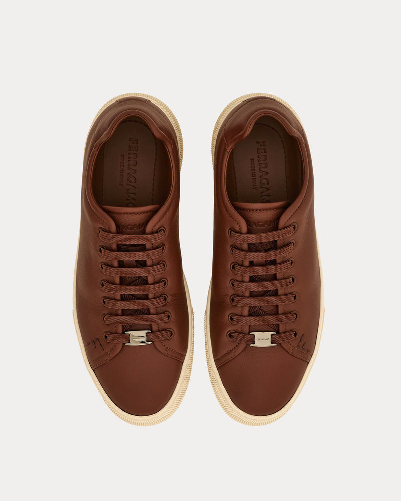 Ferragamo Calfskin Leather Brown Low Top Sneakers - 2