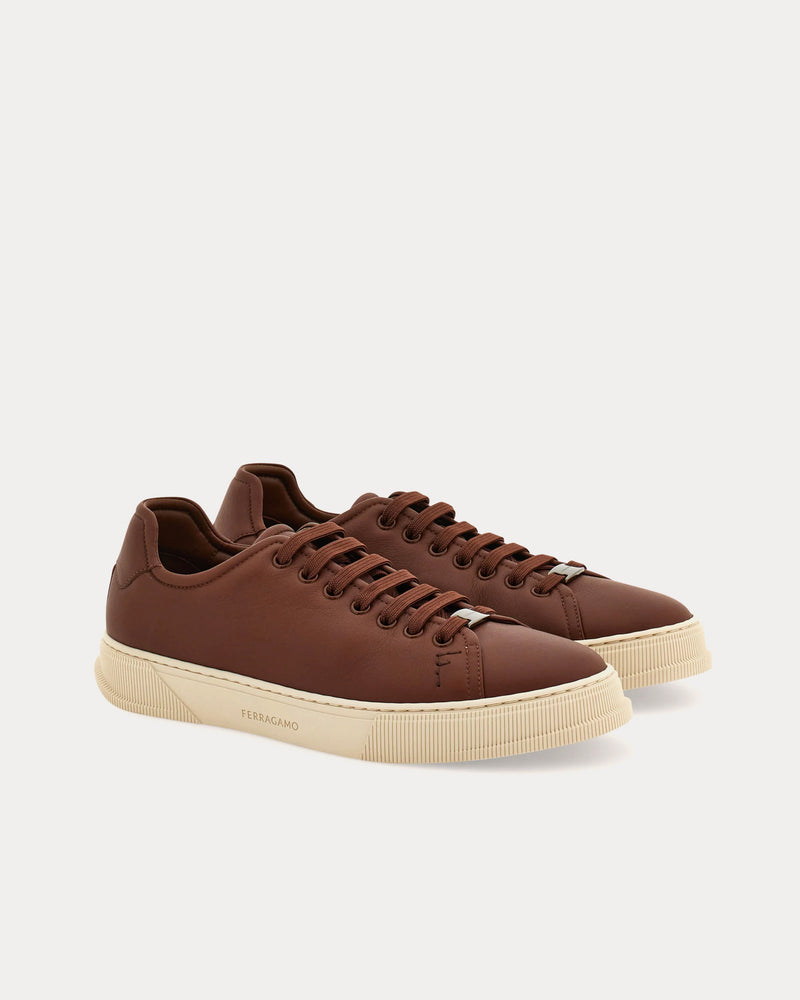 Ferragamo Calfskin Leather Brown Low Top Sneakers - 3