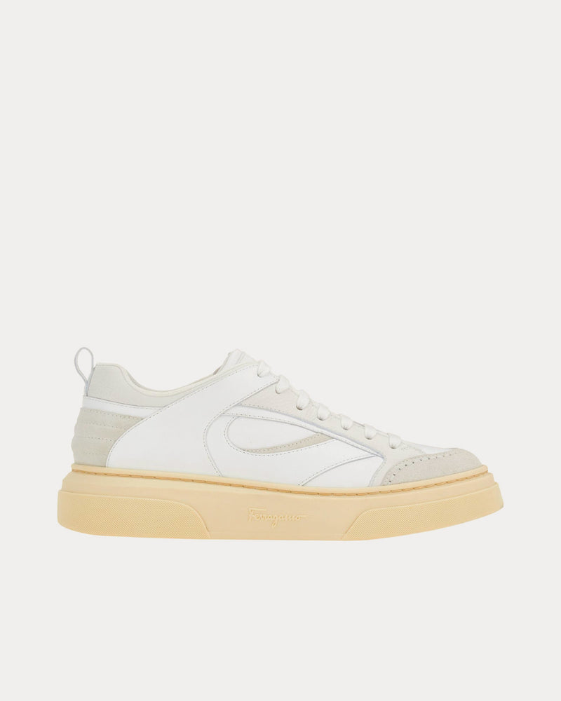 Ferragamo Cut Out Leather Optic White Low Top Sneakers - 1