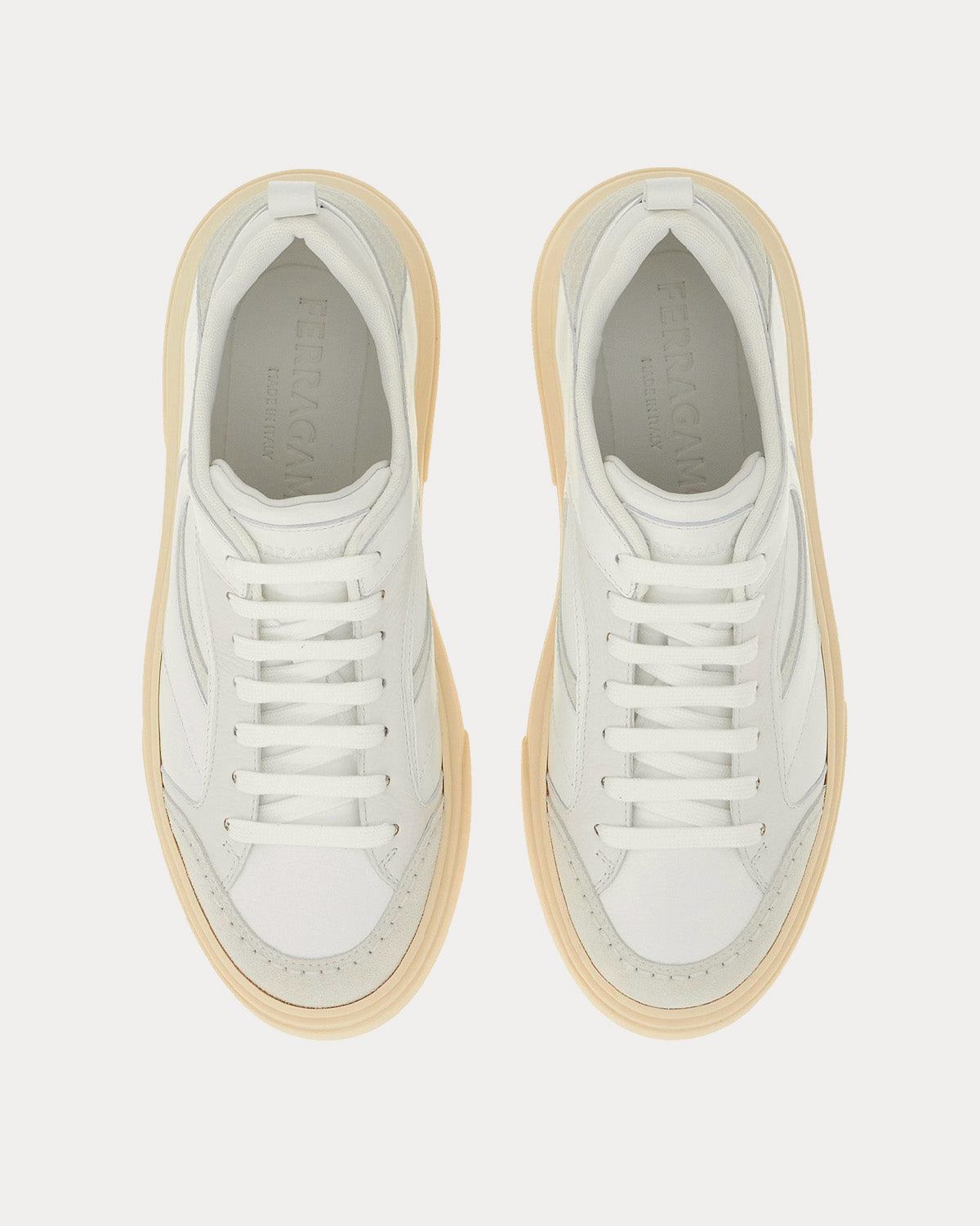 Ferragamo Cut Out Leather Optic White Low Top Sneakers - 2