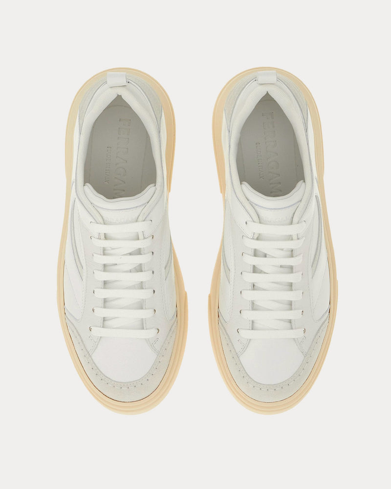 Ferragamo Cut Out Leather Optic White Low Top Sneakers - 2