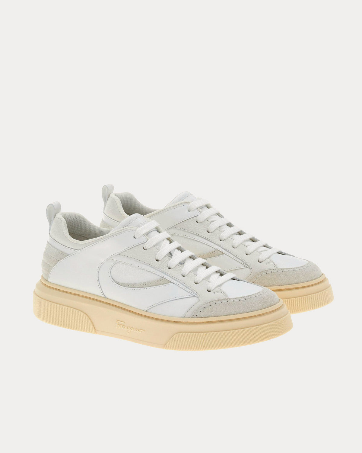 Ferragamo Cut Out Leather Optic White Low Top Sneakers - 3