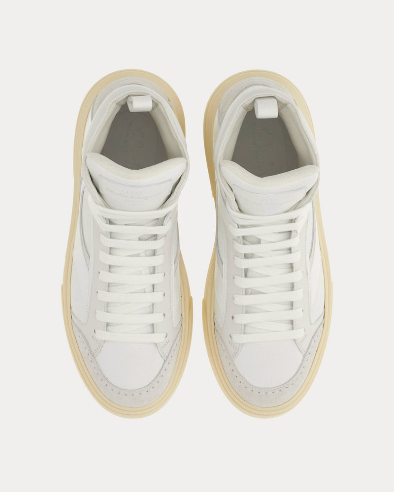 Ferragamo Cut Out Leather Optic White High Top Sneakers - 2