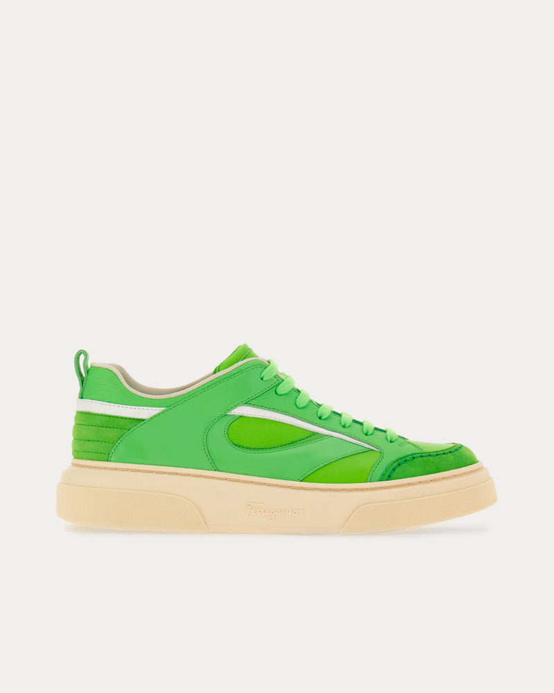 Ferragamo Cut Out Leather Lime Green Low Top Sneakers - 1