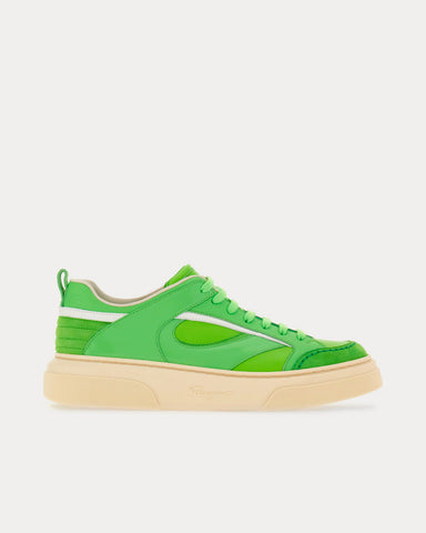 Ferragamo Cut Out Leather Lime Green Low Top Sneakers