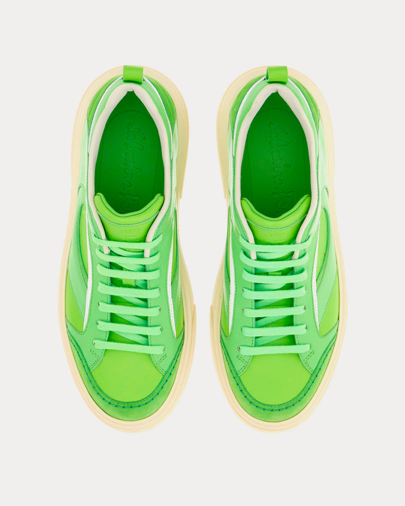 Ferragamo Cut Out Leather Lime Green Low Top Sneakers - 2