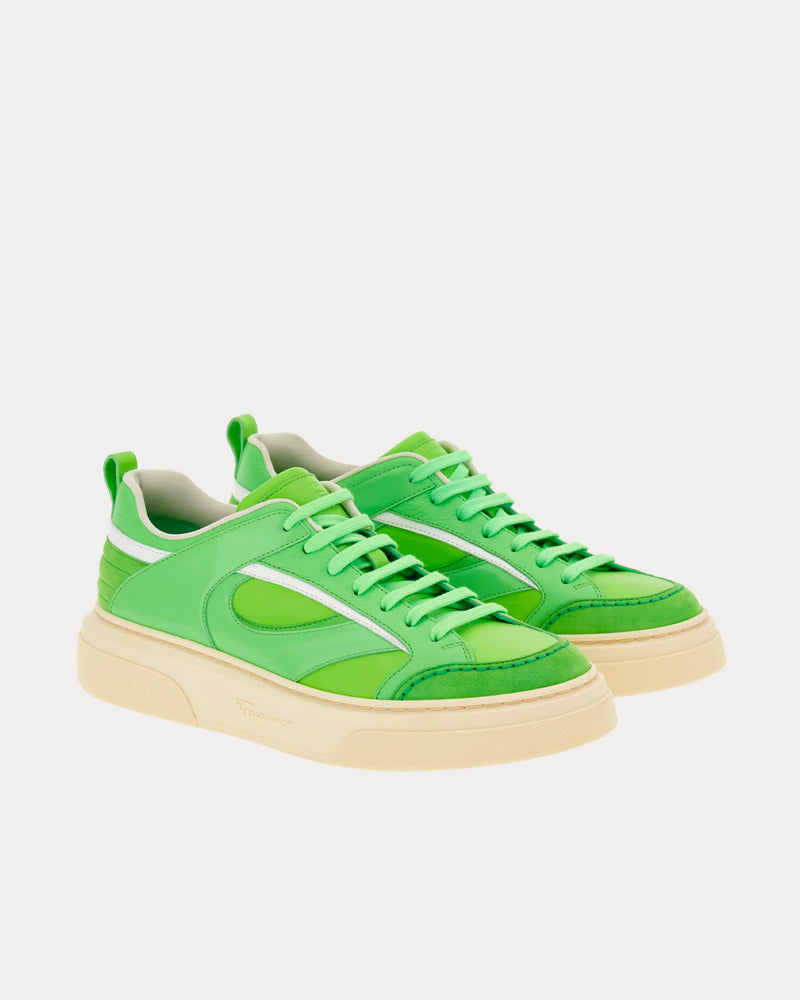 Ferragamo Cut Out Leather Lime Green Low Top Sneakers - 3