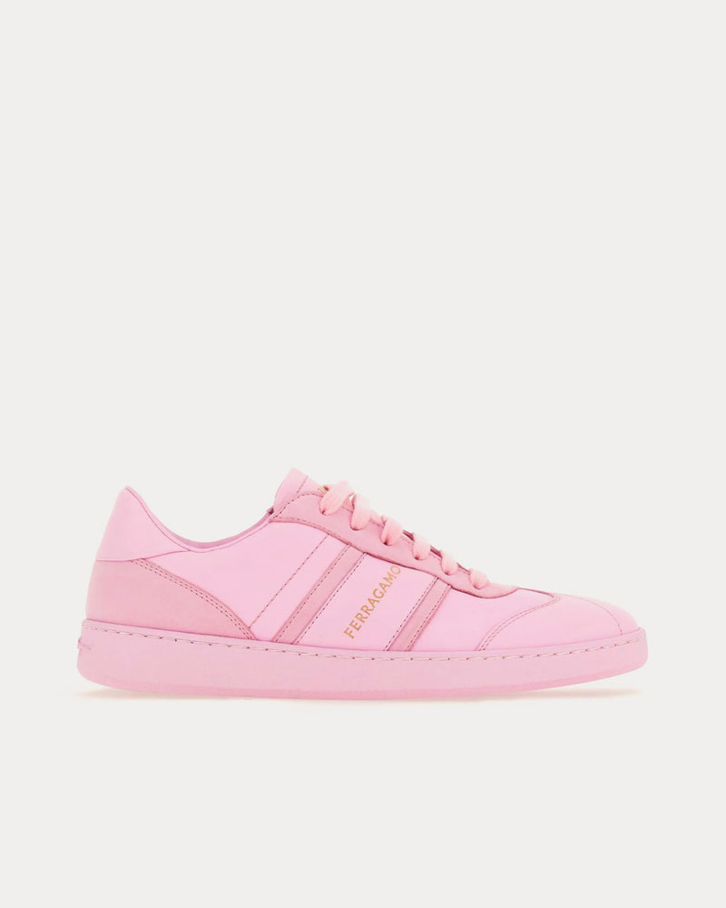 Ferragamo Logo Leather Bubble Gum Pink Low Top Sneakers - 1