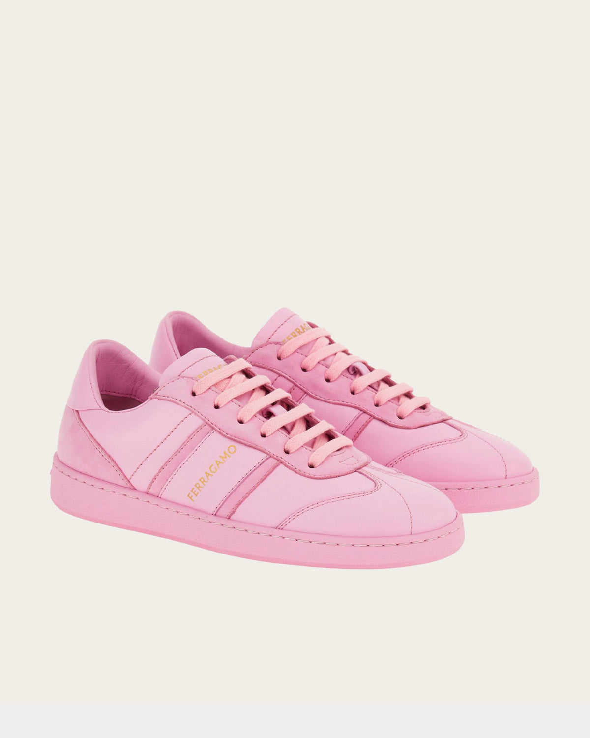 Ferragamo Logo Leather Bubble Gum Pink Low Top Sneakers - 3