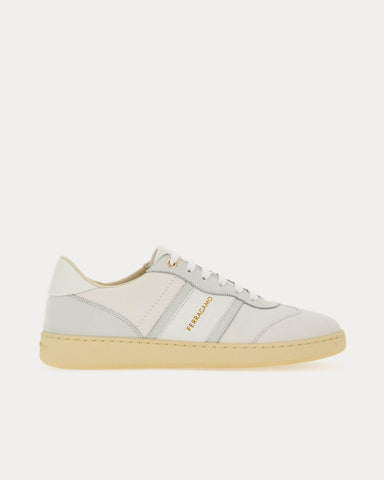 Ferragamo Logo Leather Optic White Low Top Sneakers