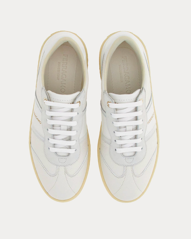 Ferragamo Logo Leather Optic White Low Top Sneakers - 2