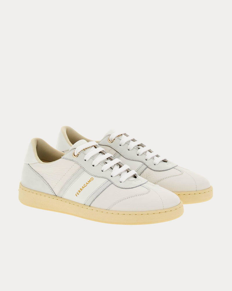 Ferragamo Logo Leather Optic White Low Top Sneakers - 3