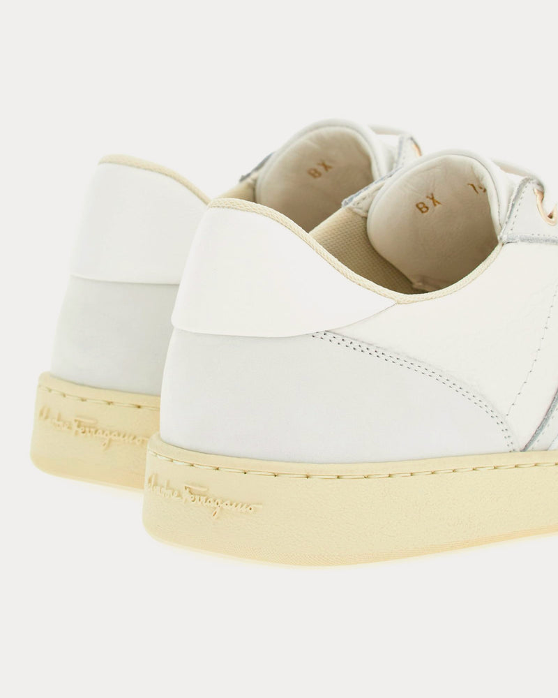 Ferragamo Logo Leather Optic White Low Top Sneakers - 4