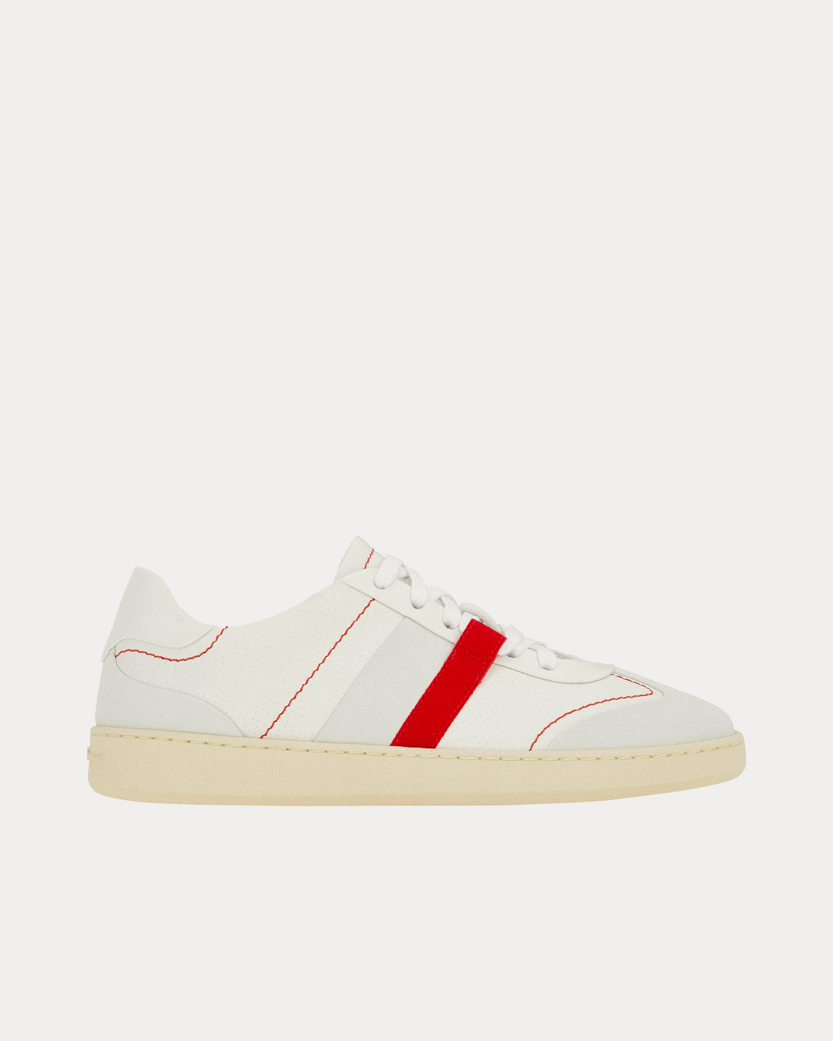 Ferragamo Fussbett Bandage Leather & Suede White / Red Low Top Sneakers - 1