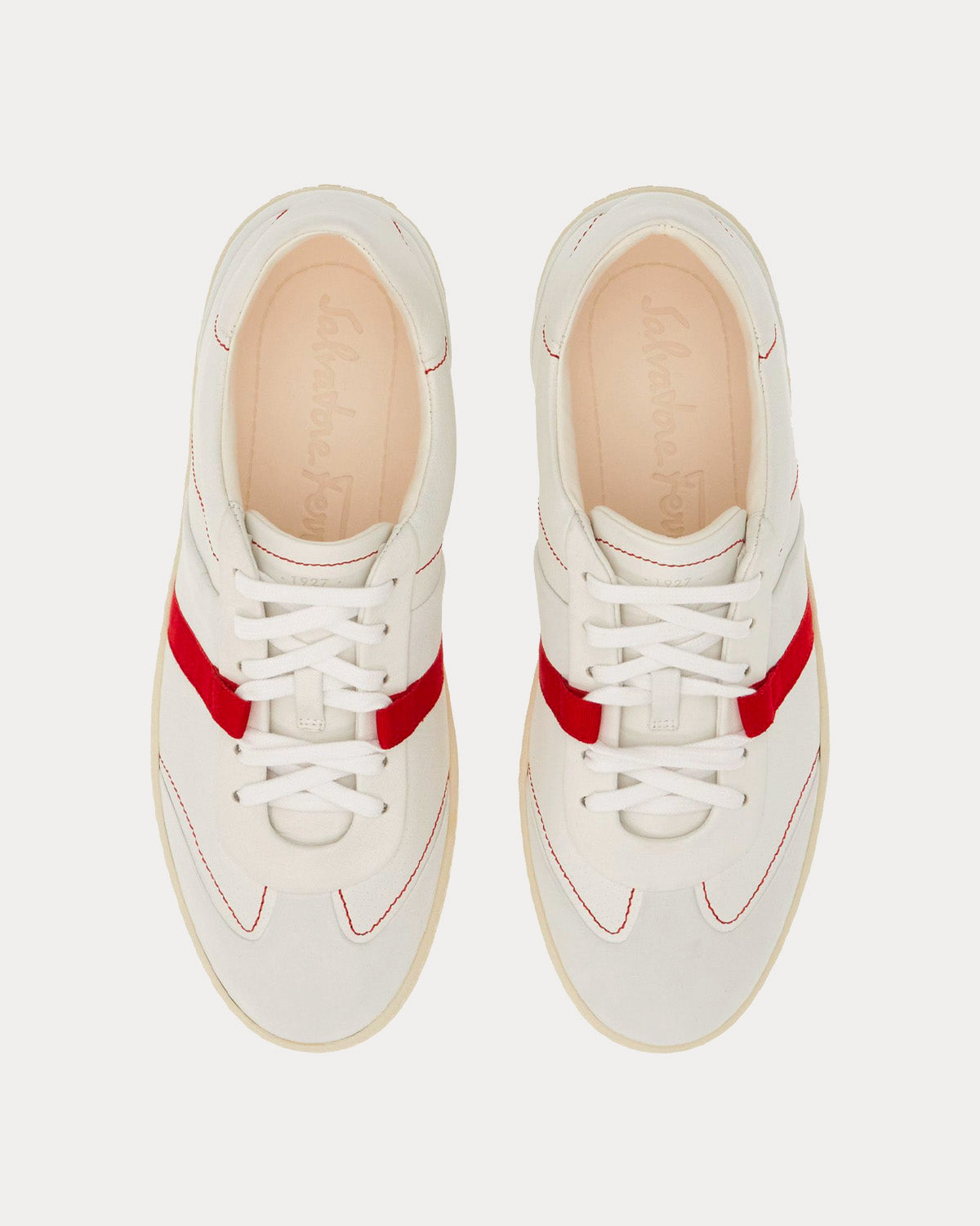 Ferragamo Fussbett Bandage Leather & Suede White / Red Low Top Sneakers - 2