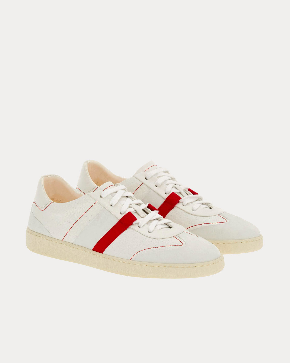 Ferragamo Fussbett Bandage Leather & Suede White / Red Low Top Sneakers - 3