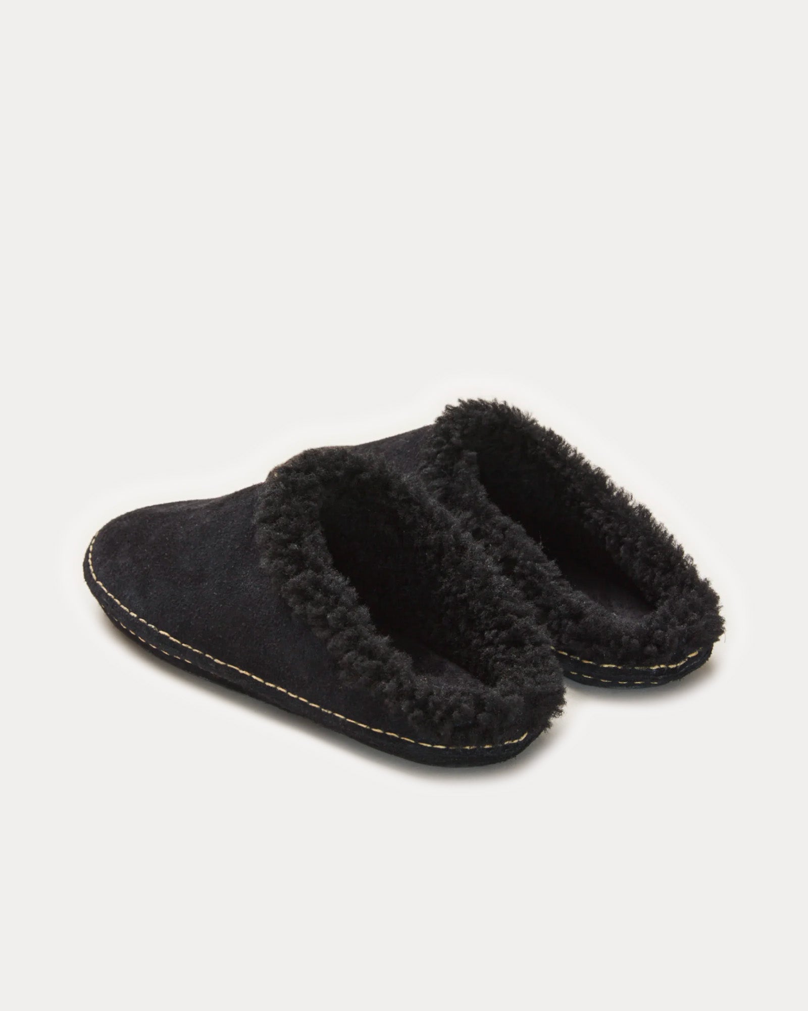 Feit Suede Wool Black Slippers - 3