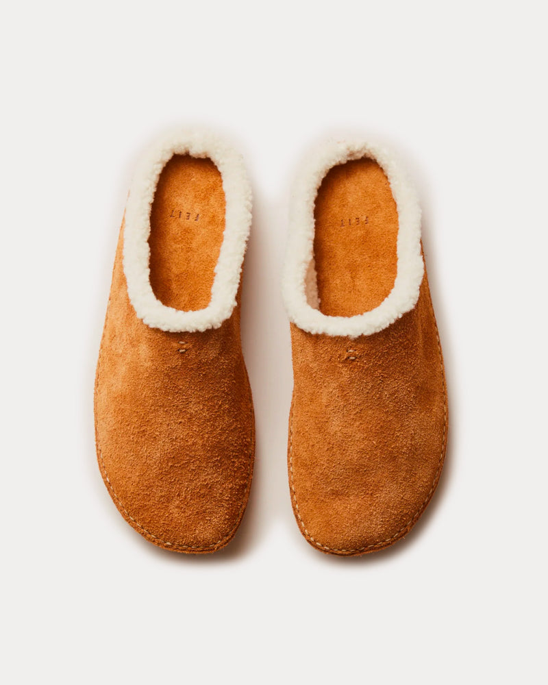 Feit Suede Wool Tan Slippers - 2