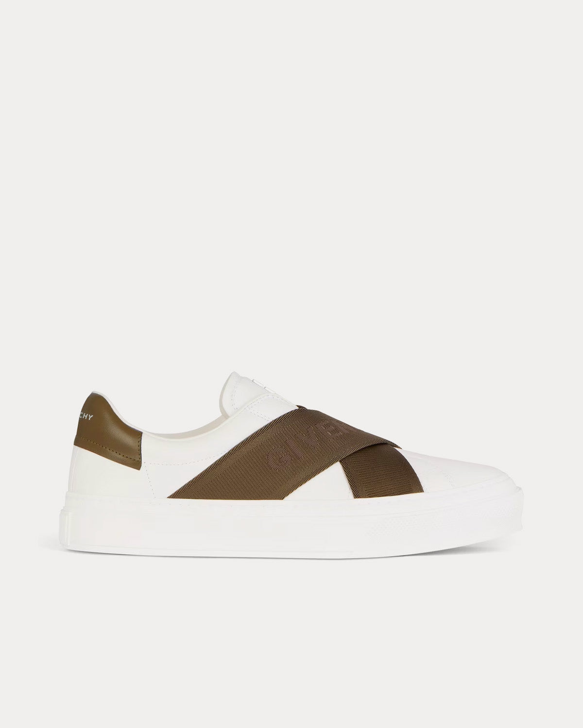 Givenchy City Sport Leather Double Webbing Strap White / Khaki Slip On Sneakers - 1