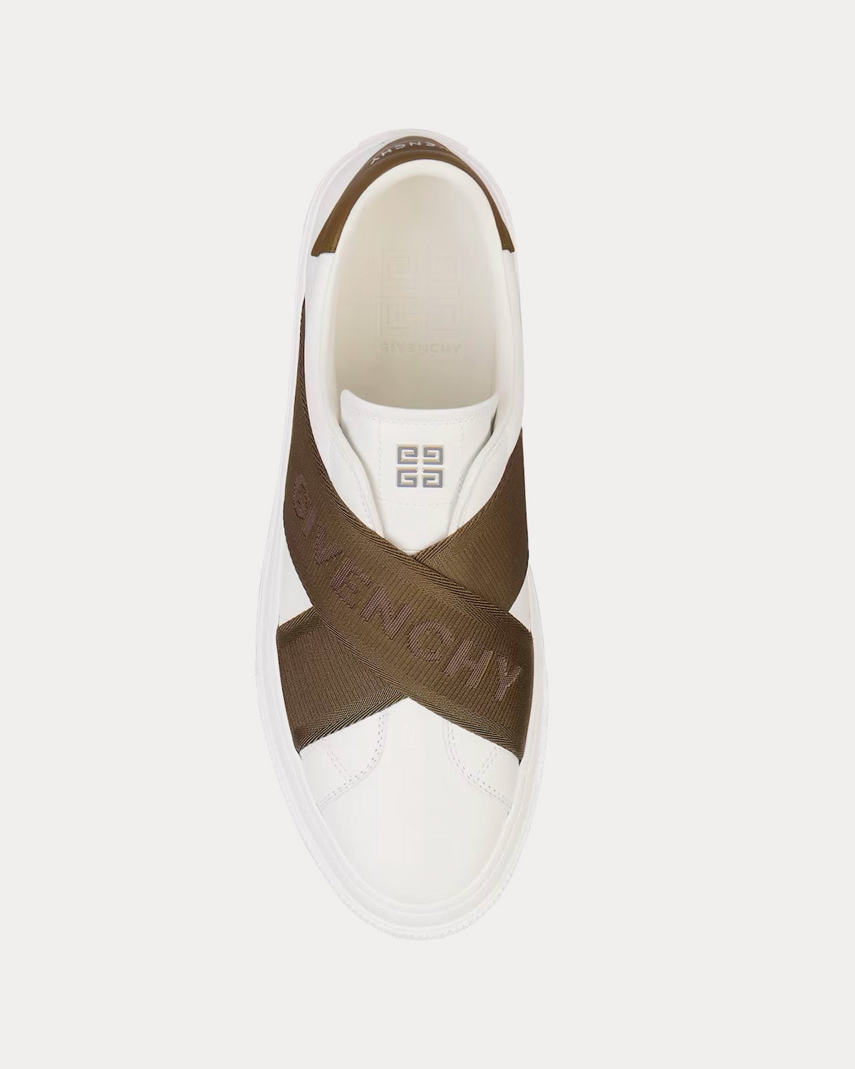 Givenchy City Sport Leather Double Webbing Strap White / Khaki Slip On Sneakers - 2