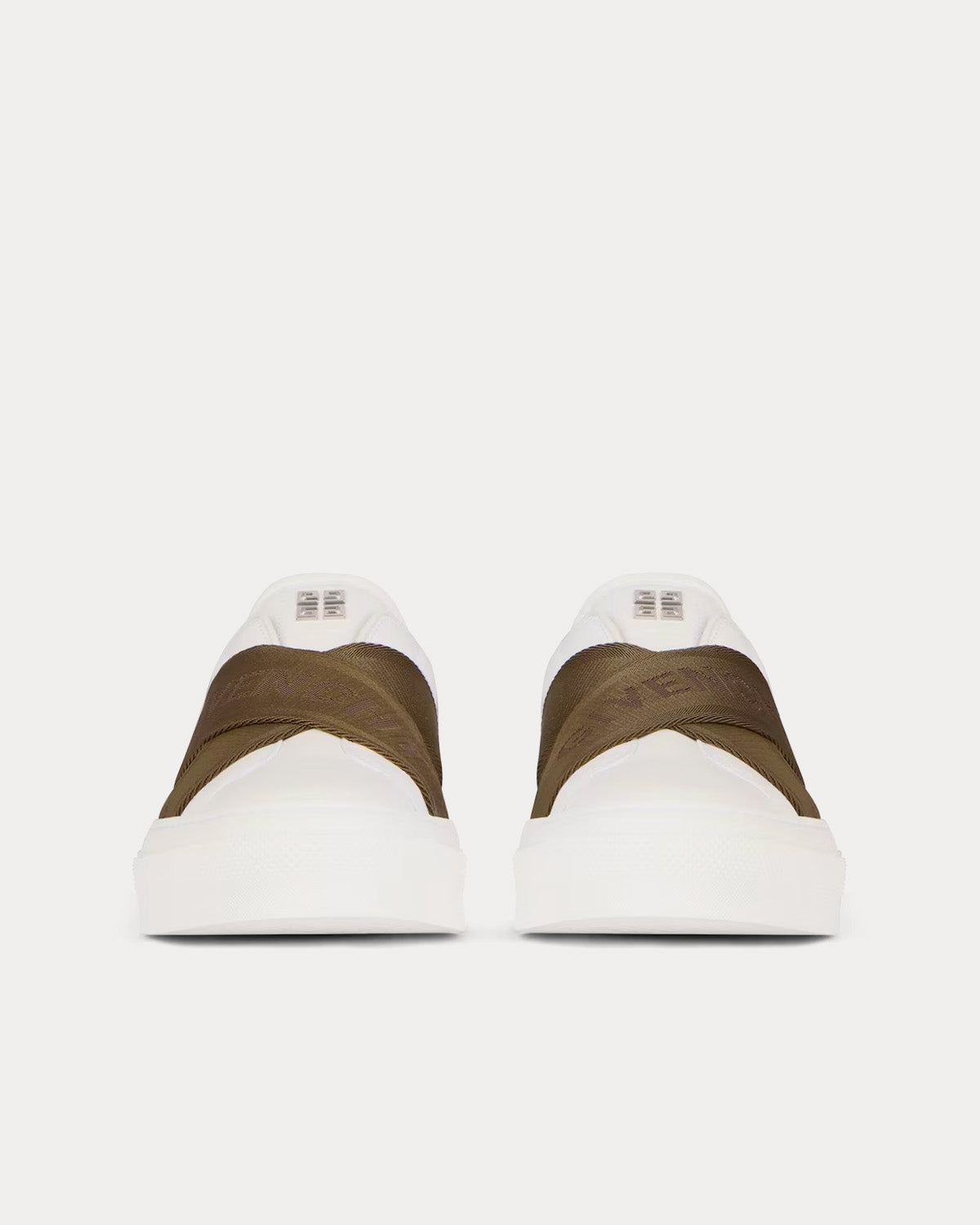 Givenchy City Sport Leather Double Webbing Strap White / Khaki Slip On Sneakers - 3