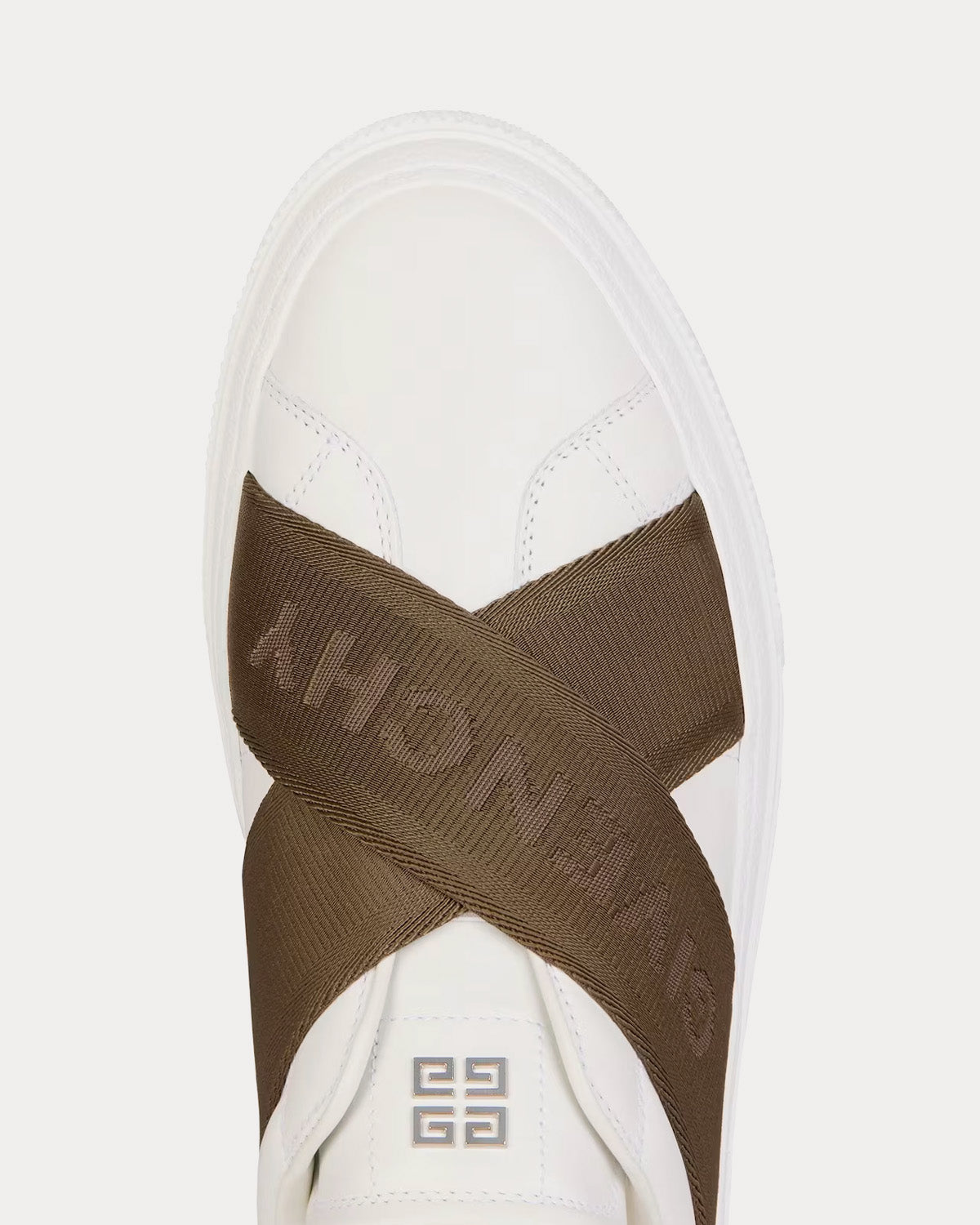 Givenchy City Sport Leather Double Webbing Strap White / Khaki Slip On Sneakers - 5