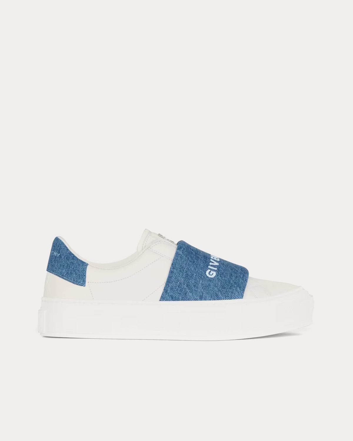 Givenchy City Sport Denim Strap Leather White / Blue Slip On Sneakers - 1