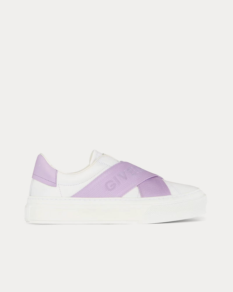 Givenchy City Sport Double Webbing Strap Leather White / Lilac Slip On Sneakers - 1