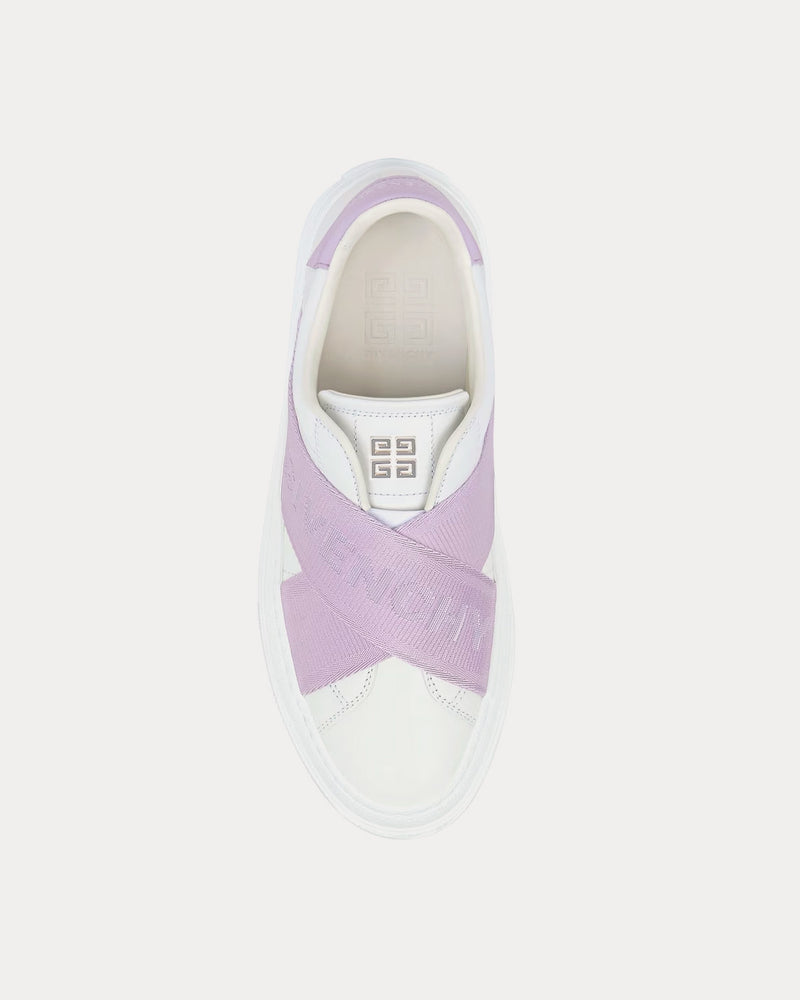 Givenchy City Sport Double Webbing Strap Leather White / Lilac Slip On Sneakers - 2