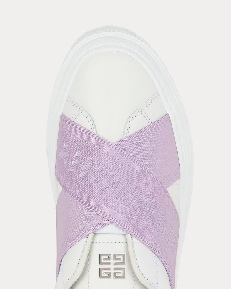 Givenchy City Sport Double Webbing Strap Leather White / Lilac Slip On Sneakers - 5