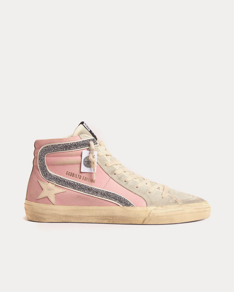 Golden Goose Slide Slide LTD with Leather Star & Swarovski Crystal Flash Pink High Top Sneakers - 1