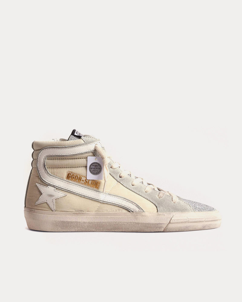 Golden Goose Slide Nylon & Leather Star with Flash Ivory / White High Top Sneakers - 1