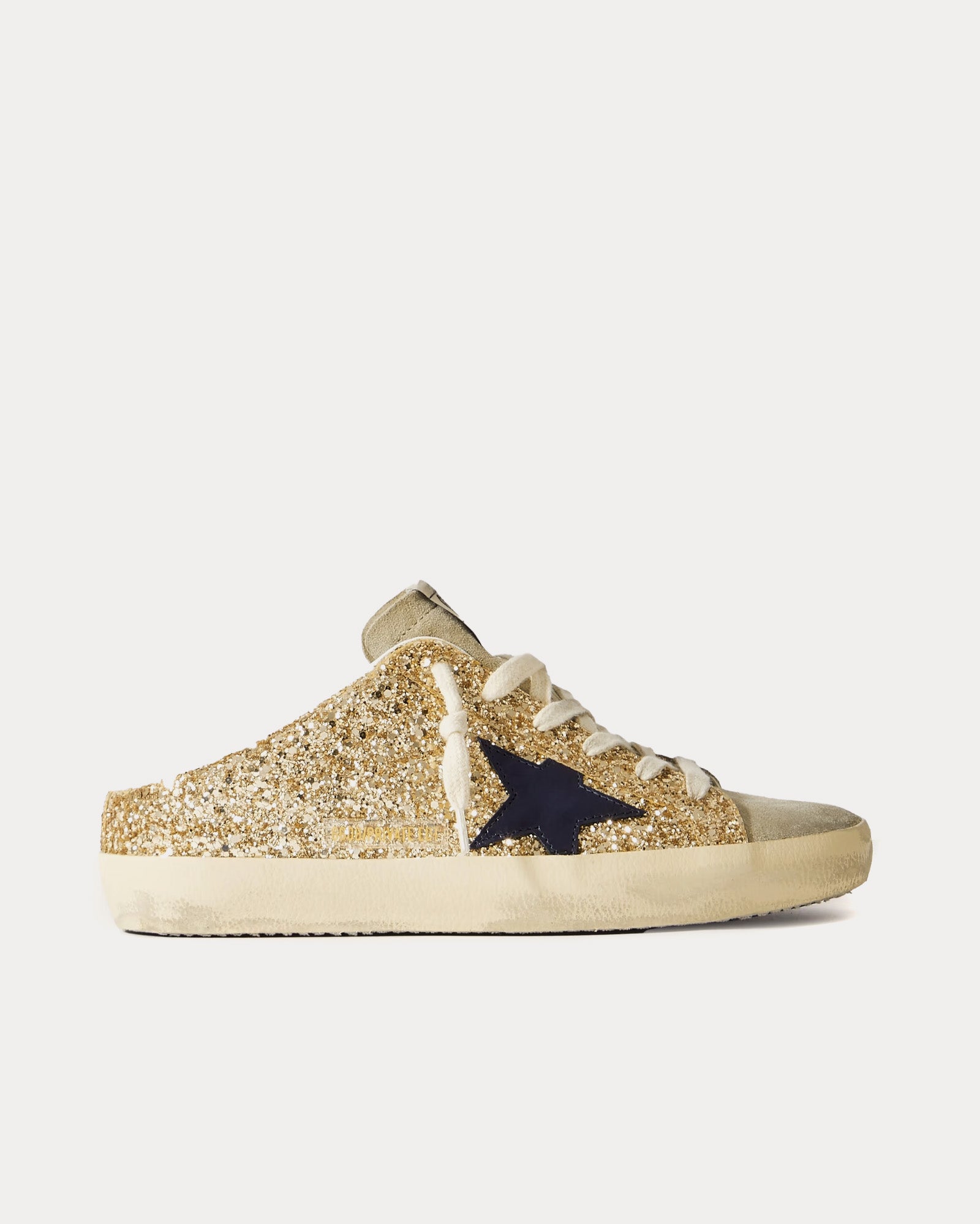 Golden Goose Super-Star Distressed Leather-Trimmed Glittered Suede Gold Sabots - 1