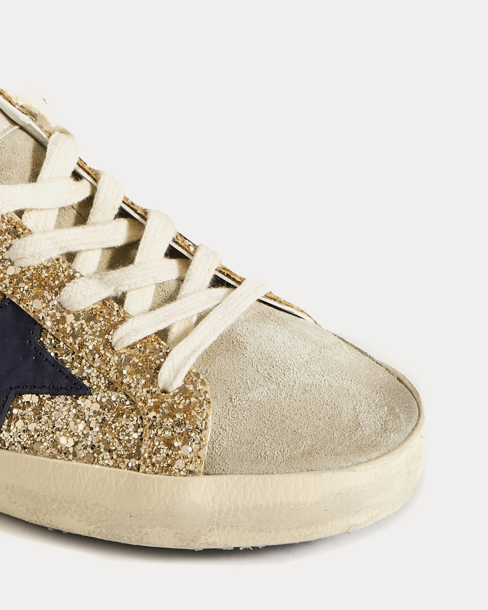 Golden Goose Super-Star Distressed Leather-Trimmed Glittered Suede Gold Sabots - 2